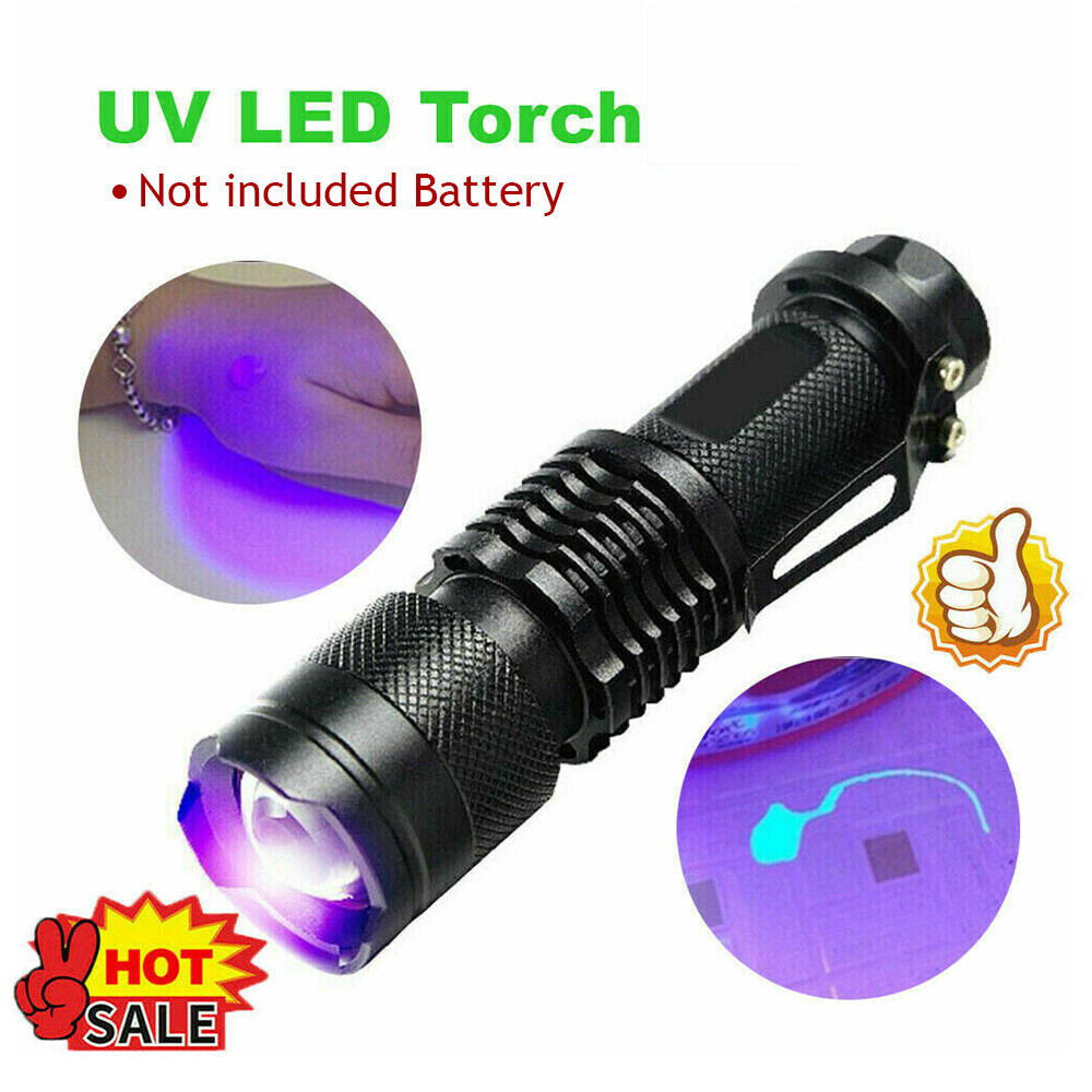 2x UV Ultraviolet LED Flashlights Zoomable Blacklight Light Inspection Torch