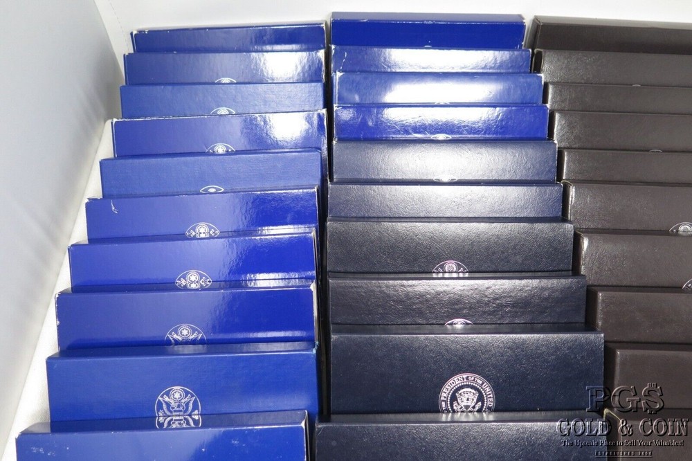 (47) Empty Commemorative Silver Dollar Boxes & COAs 27900