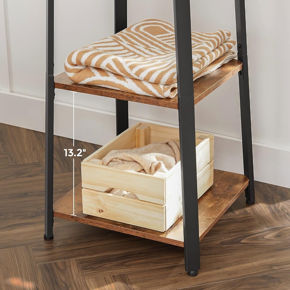 Industrial Coat Rack with 3 Shelves - Rustic Brown & Black Entryway Solution