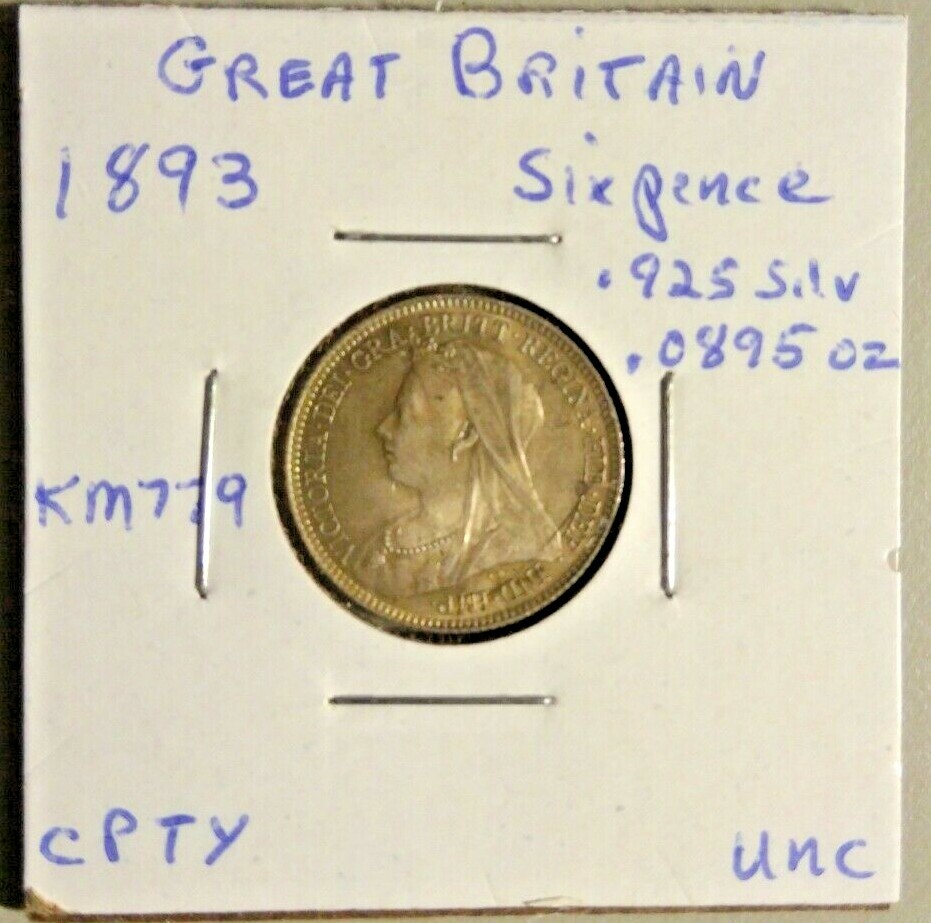 GREAT BRITAIN Victoria 1893  Sixpence  KM-779;
