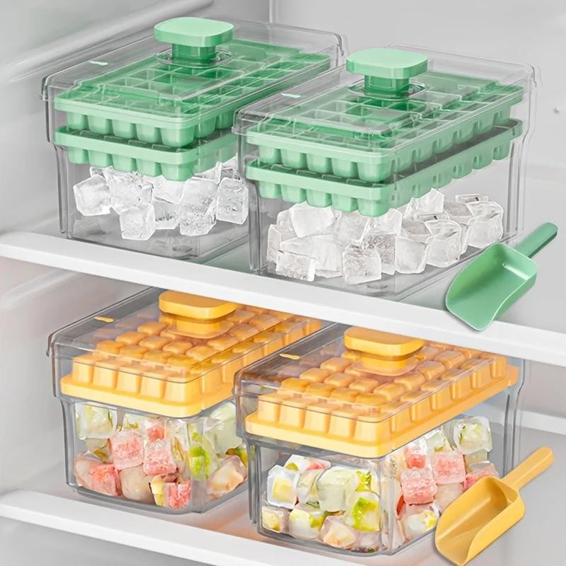 68 Pcs Ice Cube Tray with Lid and Storage Bin Easy Press Release Ice Maker Green