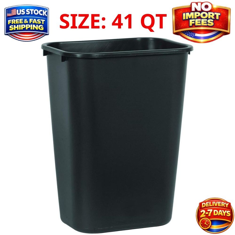 Commercial Wastebasket Trash Container, 41QT/10.25 GAL, Plastic, Black, Stackabl