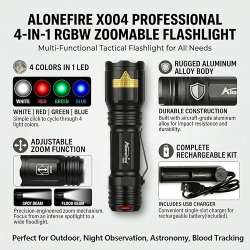 X004 Multicolor Flashlight Red Light Green Light USB Rechargeable Blue Light