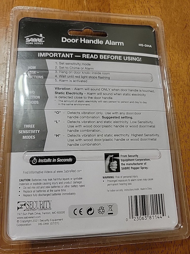 Sabre Door Handle Security Alarm With 2 Detection / 3 Operating Modes - HS-DHA