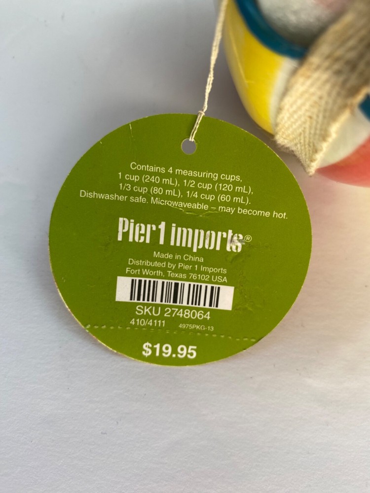 Pier 1 Striped Ceramic Stacking Nesting Measuring Cups Scoops Spout Set Of 4