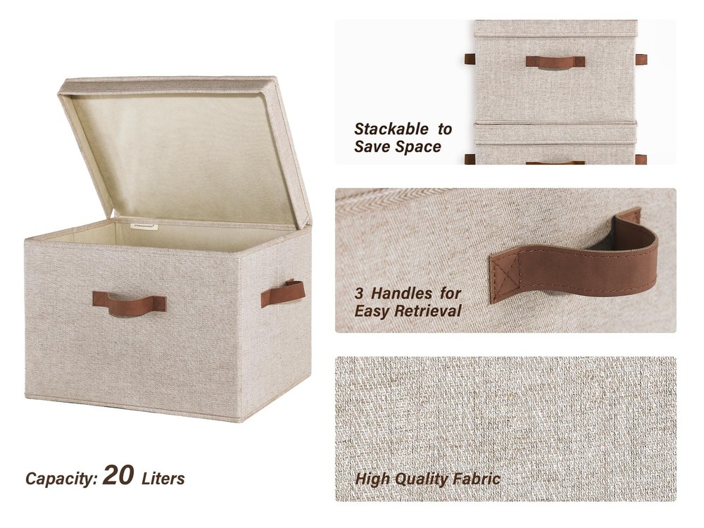 Fabric Storage Bins with Lid, Decorative Storage Boxes for Shelves, Stackable...