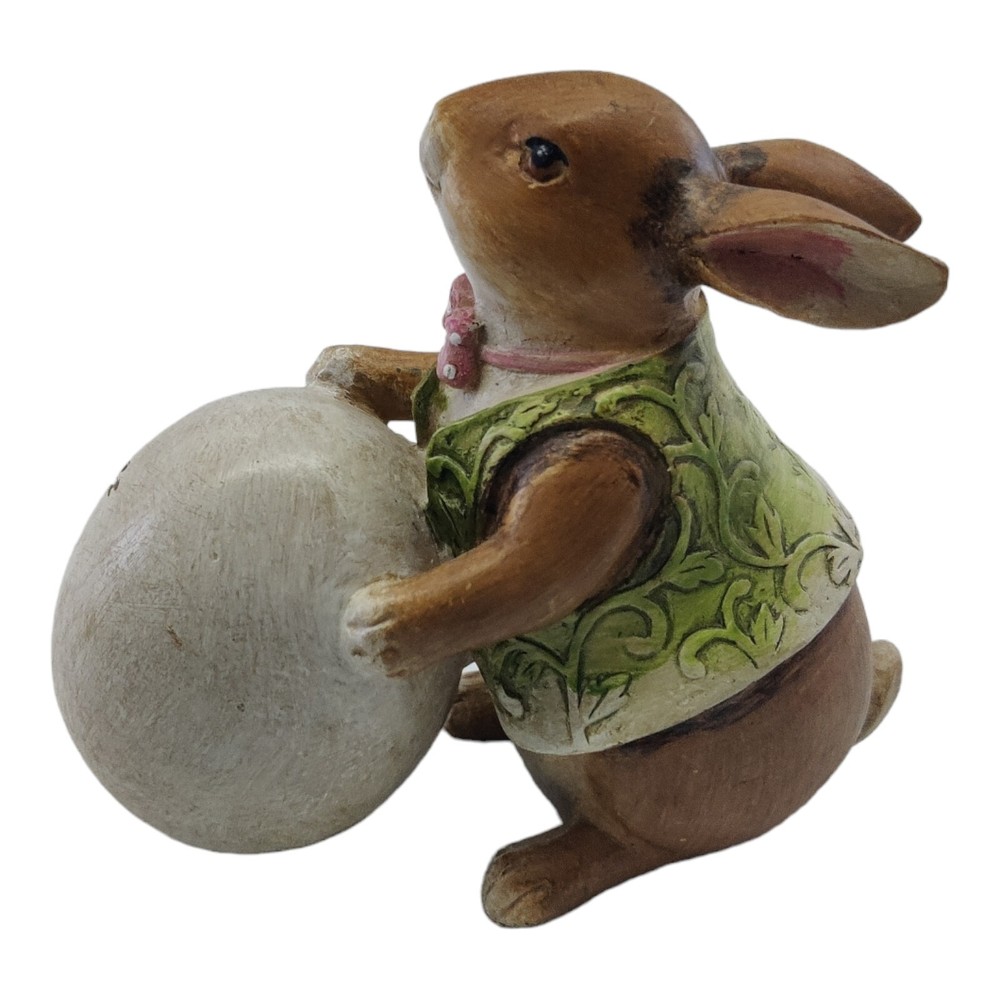Resin Bunny Rabbit Figurine w Egg Happy Easter