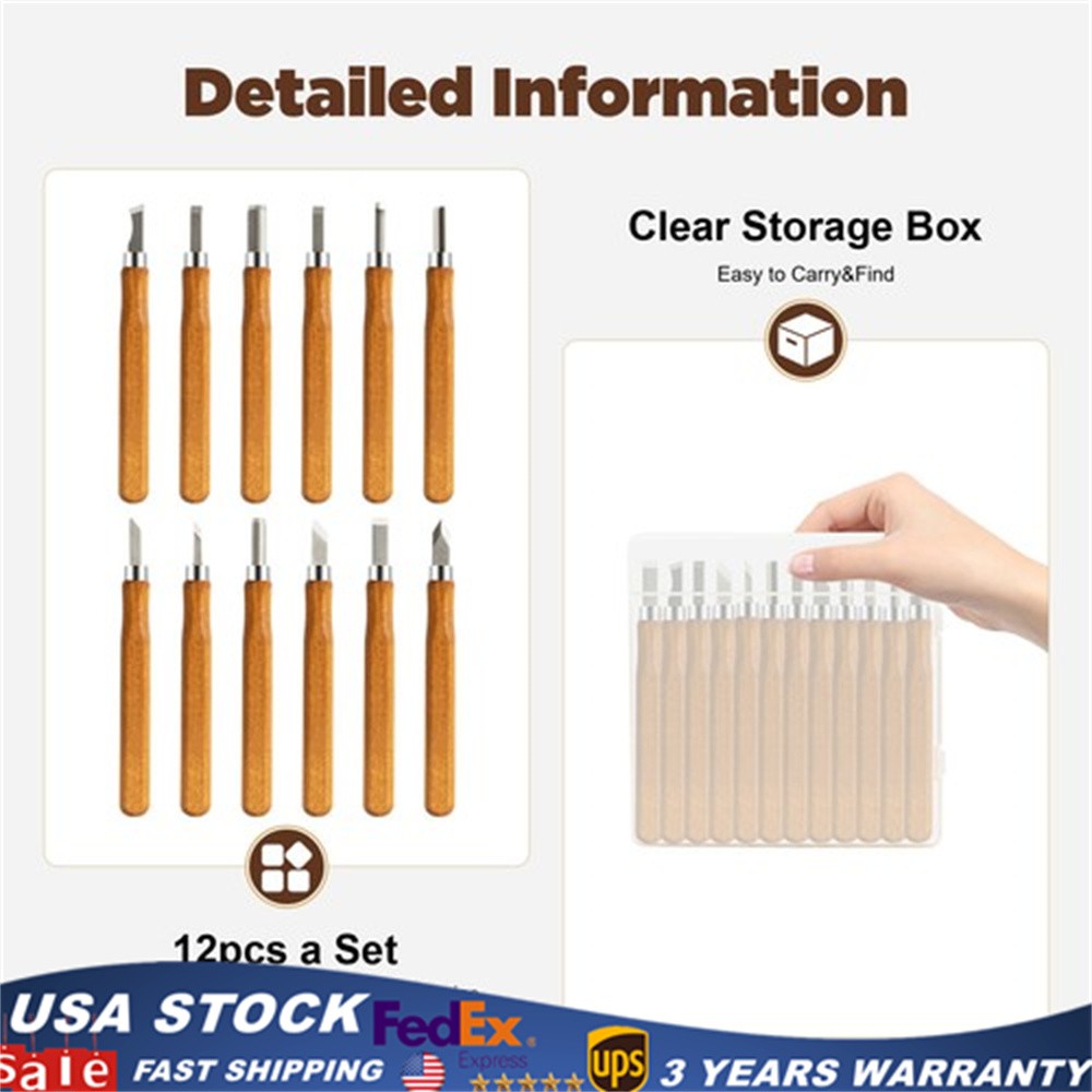 12Pcs Wood Carving Hand Chisel Tool Set Professional Woodworking Gouges Steel