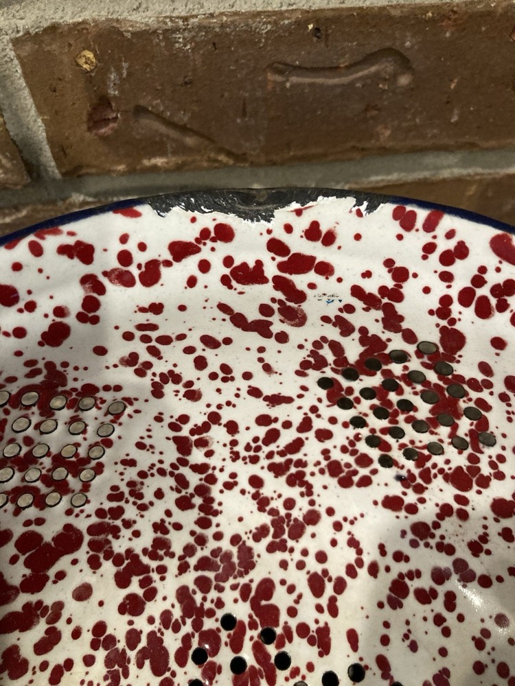Vintage Dark Red Speckled Enameled Colander Strainer