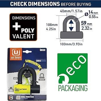 Urban Motorcycle UR59 Motorcycle Disc Lock + Reminder Cable Security Level 10