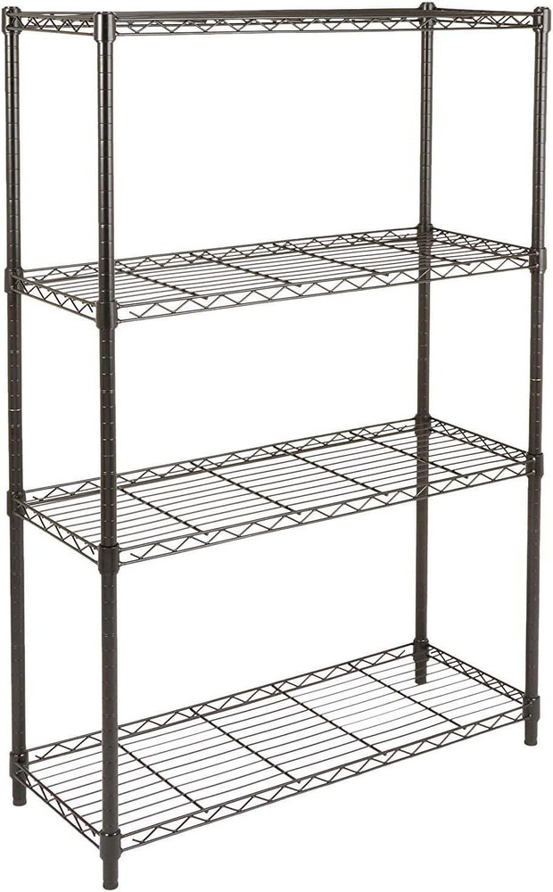 Sturdy 4-Tier Wire Storage Rack with Adjustable Shelves - Easy Assembly, Black