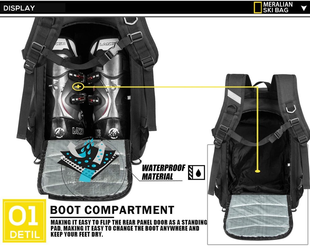 Ski Boot Bag - 50L Ski Boot Travel Backpack Waterproof Snowboard Boot Backpack