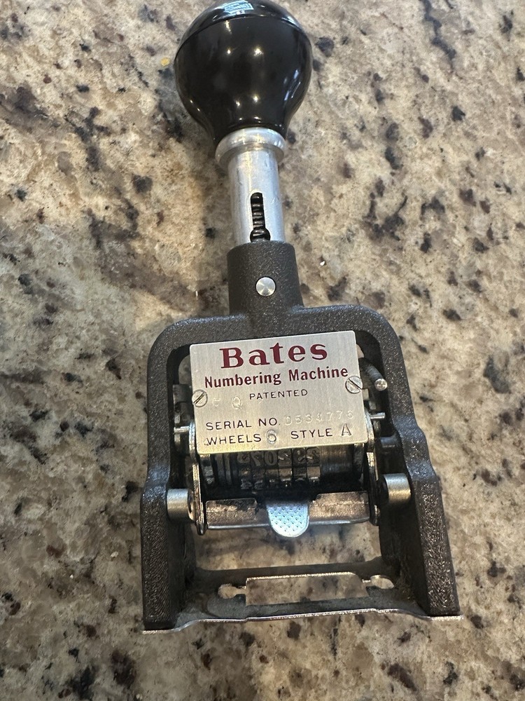 Vintage Bates Numbering Machine 6 Wheel Style E Stamper Works