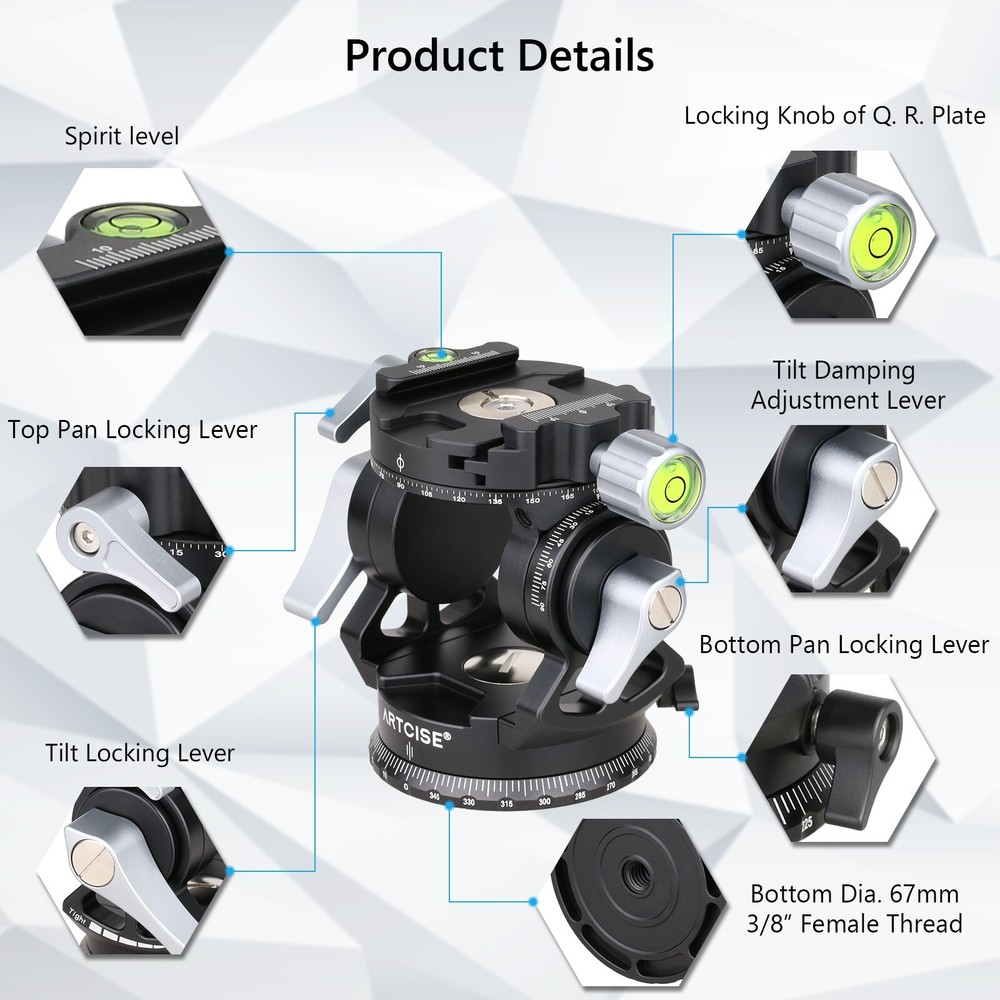Fluid Video Tripod Head, 360° Panoramic Compact Camera Video Head 22Lbs