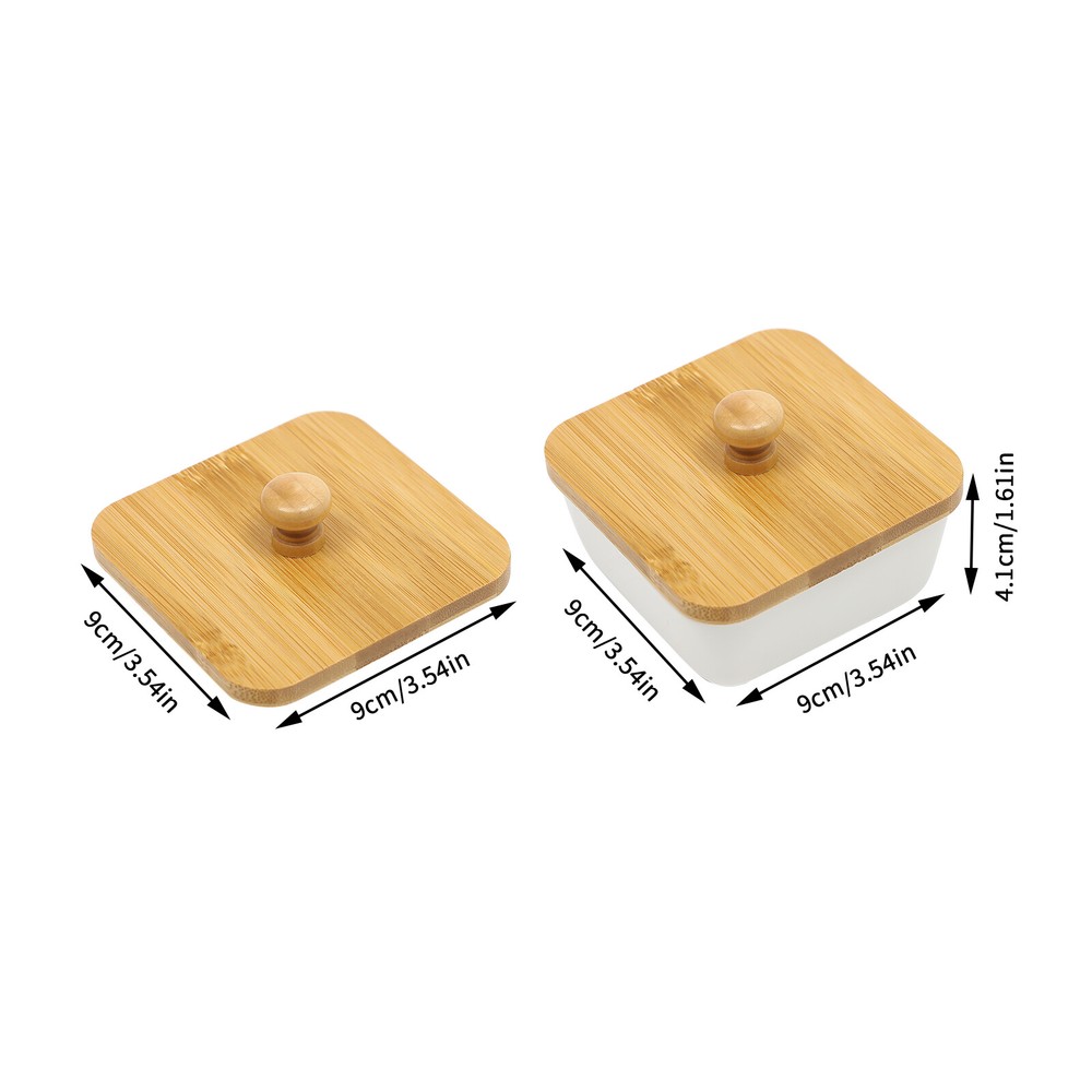 Ceramic Snack Serving Tray Set Square w/ Bamboo Lids & 6 Piece Platter
