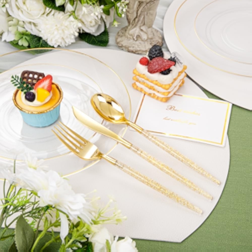 Clear Gold Plastic Plates - Disposable Plastic Sierware with