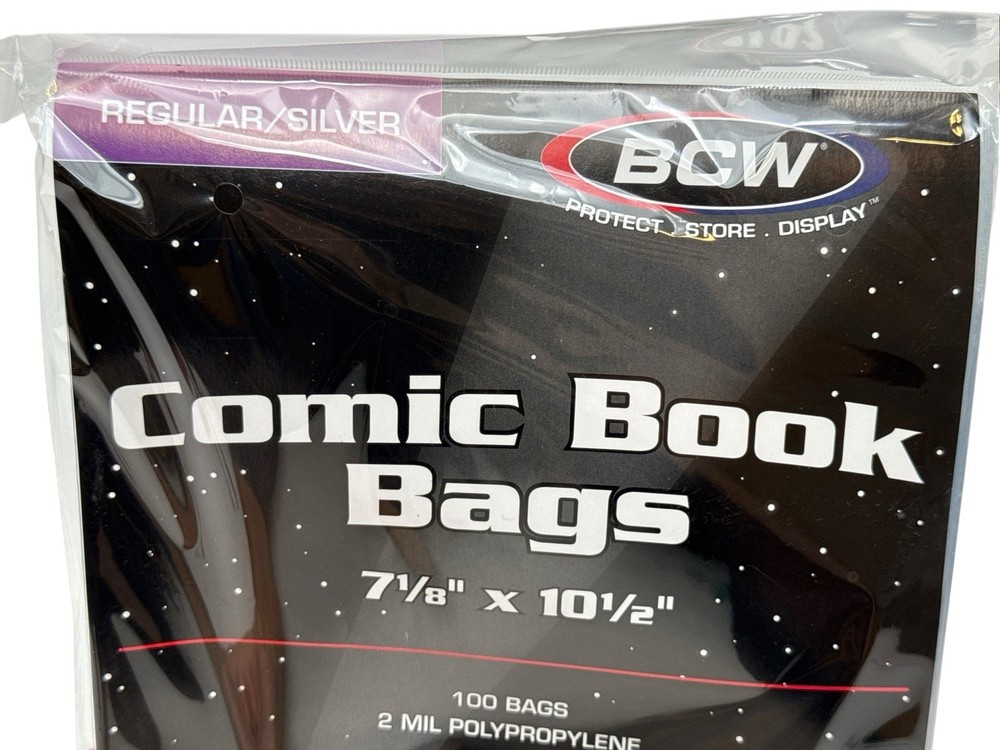 BCW Comic Book Bags (Silver/Regular) 100 pack 2 Mil Silver Age Comic Book Bag