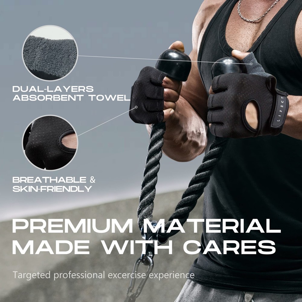 Fingerless Weight Lifting Gloves - Open Back, X-Large, Black Color