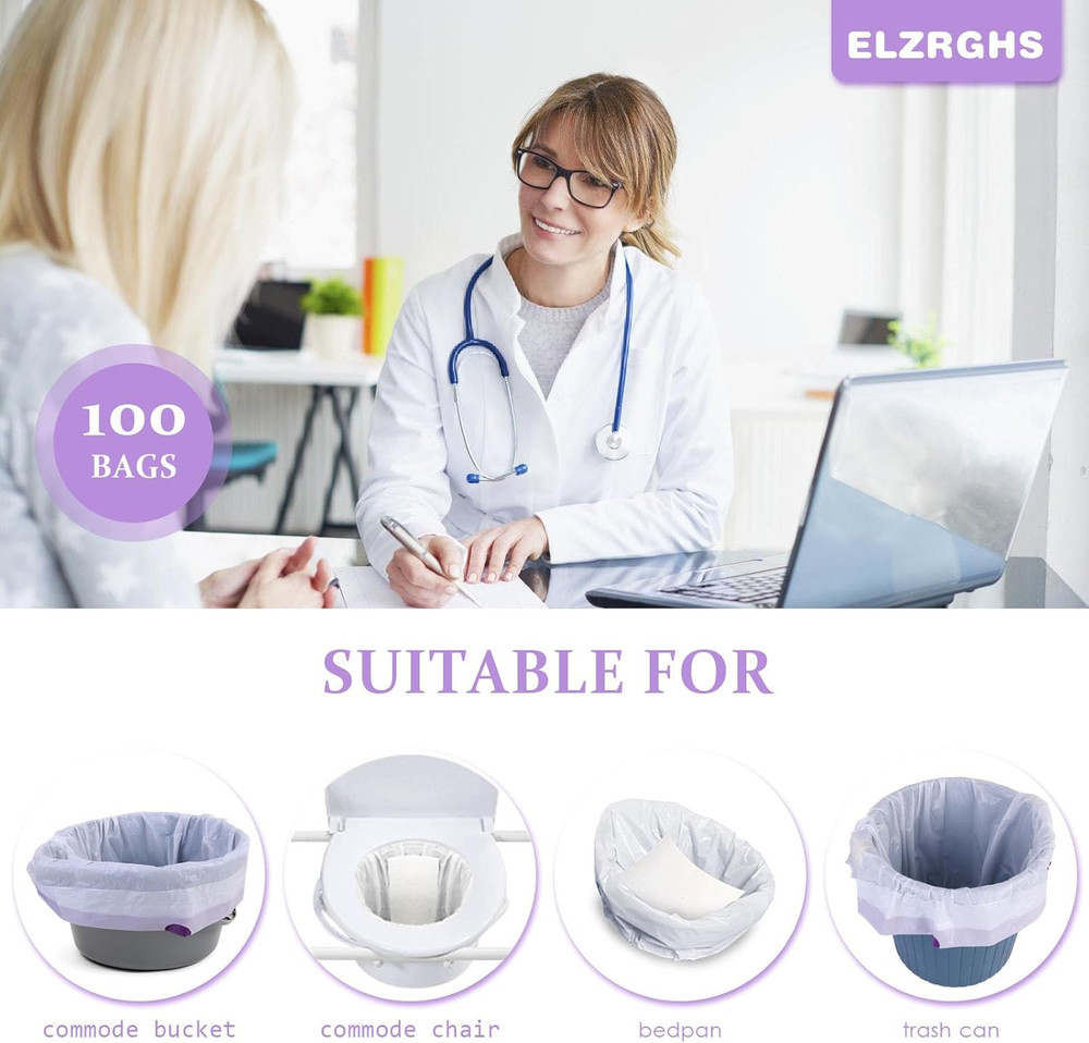 Commode Liners for Bedside Commode, Portable Toilet, Bed Pan, 100 Count Lavender