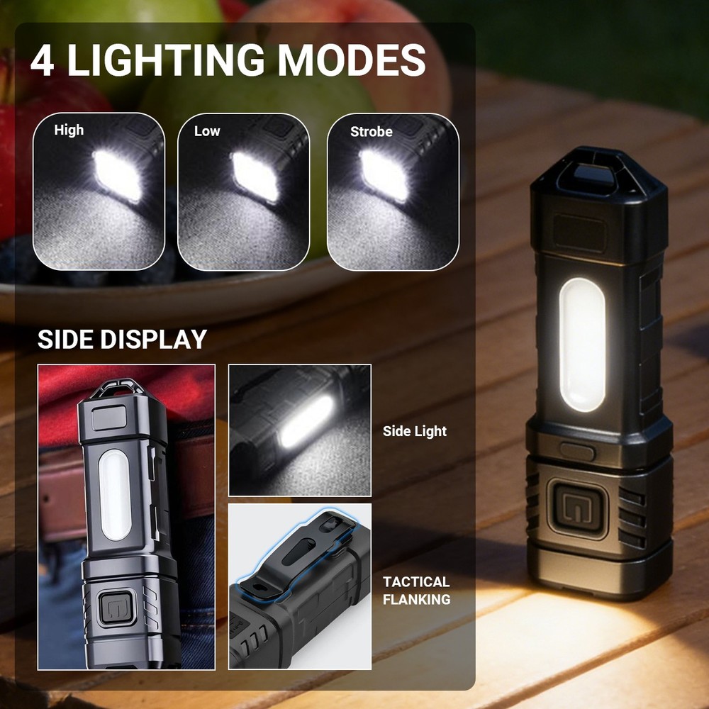 3x Mini Flashlight Rechargeable LED Small Flashlight Pocket Light EDC Work Light