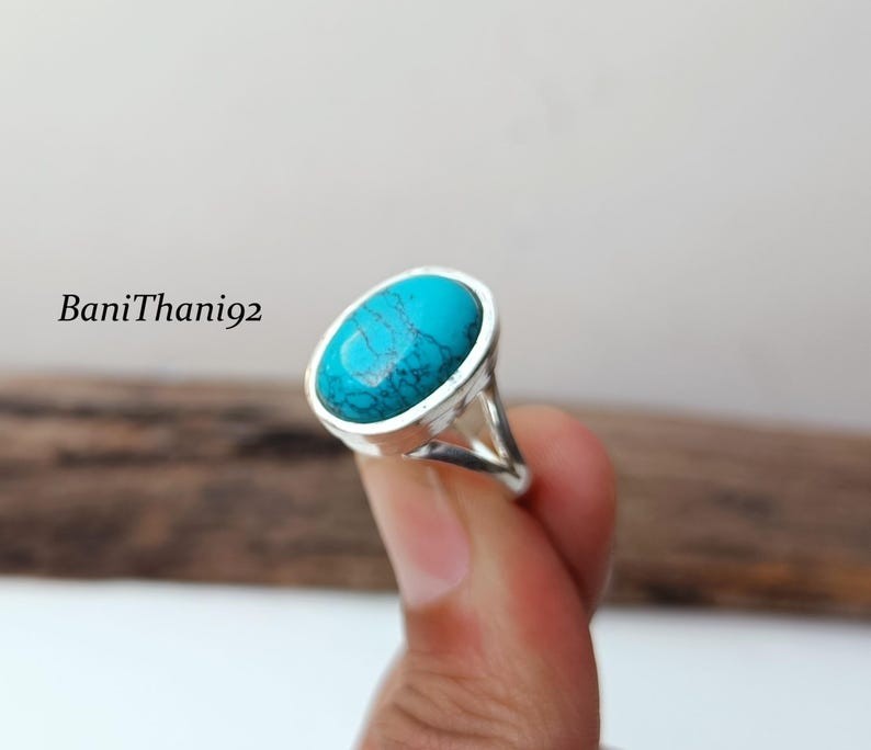 Turquoise Solid 925 Sterling Silver Statement Wedding Gift Ring, All Size M1783