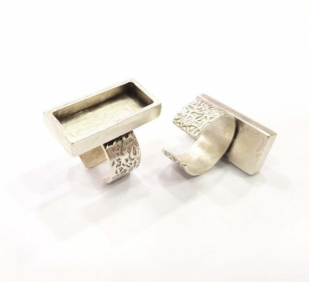 Ring Blank Base Bezel Setting Antique Silver Adjustable 25x10 mm blank G15480