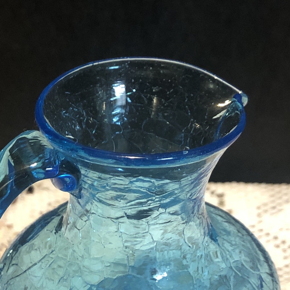 Small Crackle Glass Light Blue Pitcher