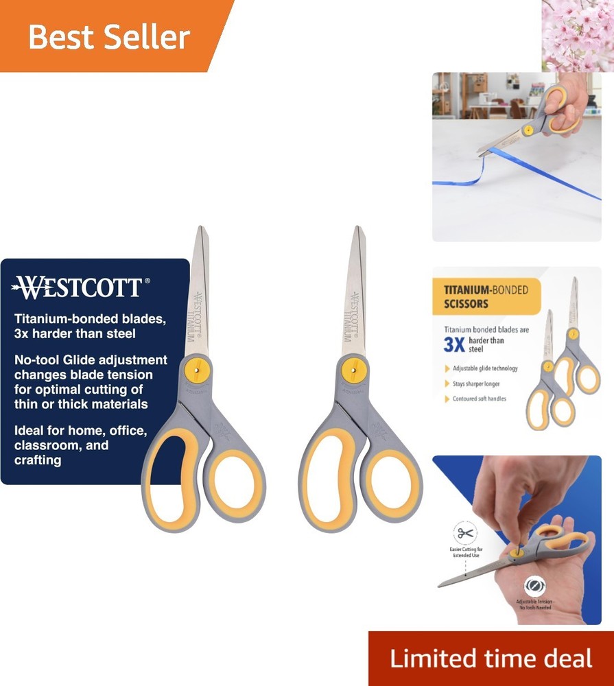 Durable 8” Titanium Bonded Scissors Set - Adjustable Glide for Precision Cutting