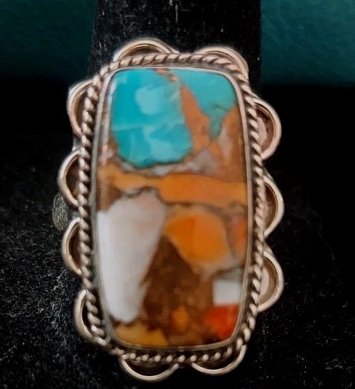 New Sterling Silver Spiny/Turquoise Dalia Ring Size 8.5