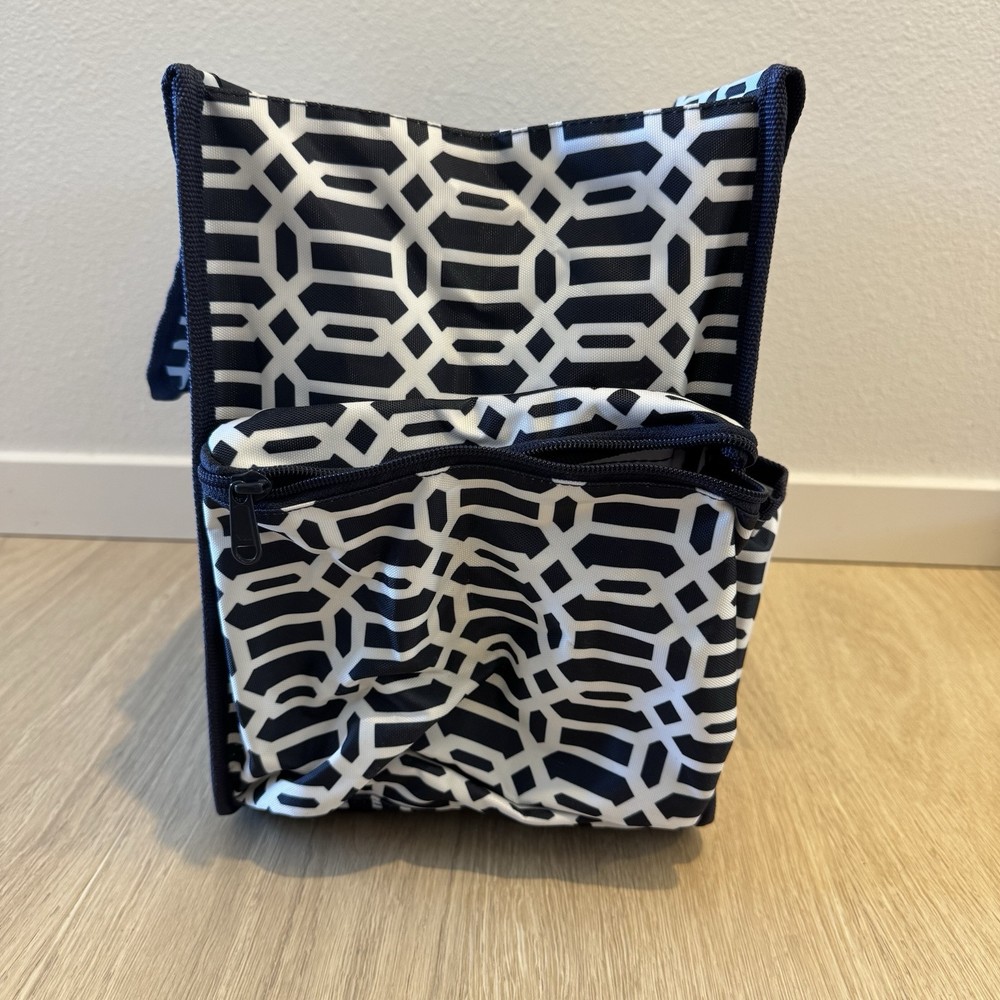 Craft Hobby Bag Sturdy Handles EUC Pockets Zippers Blue White Structured Bottom