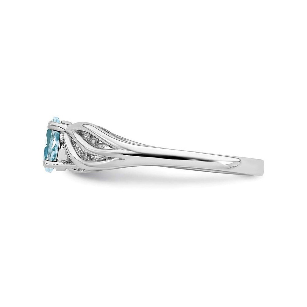 Solid Sterling Silver Rhodium-Plated Aquamarine Ring 9