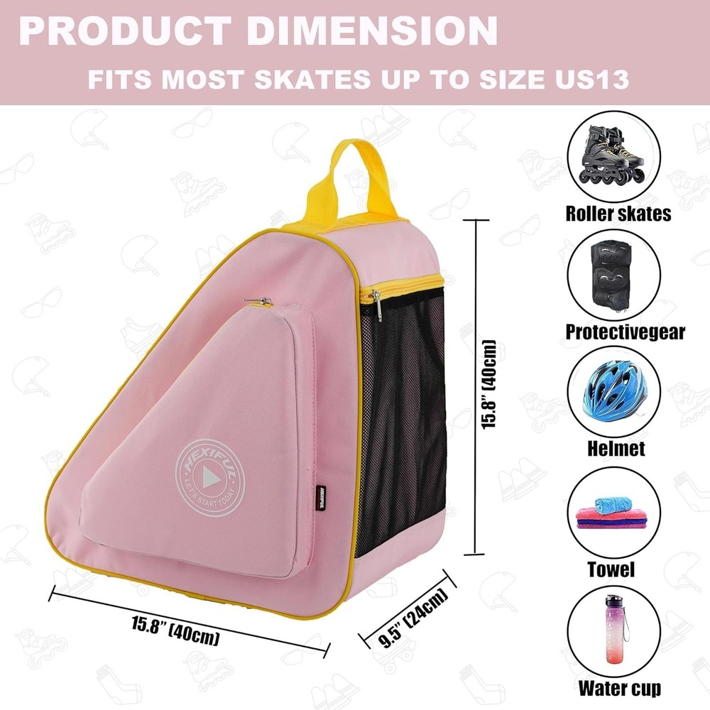 Skate Bag Nylon 20L Water-resistant with Pockets for Ice Inline Roller Skating