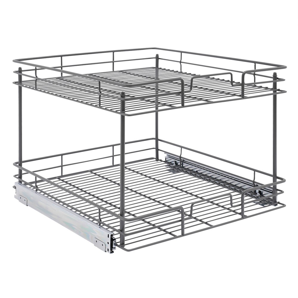 2-Tier Kitchen Cabinet Pull Out Shelf and Drawer Organizer Slide Out Gray/Silver