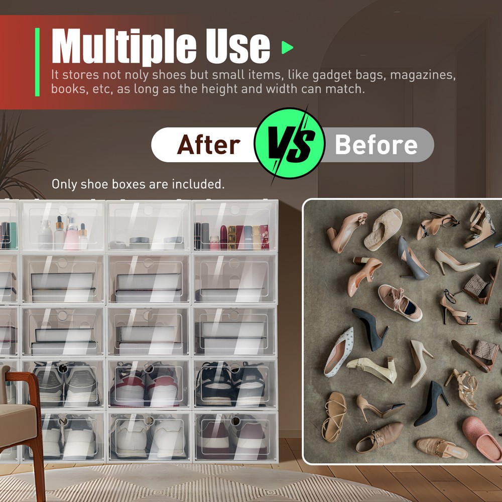 20-Pack Plastic Stackable Shoe Box Set Clear Foldable Shoe Storage Container