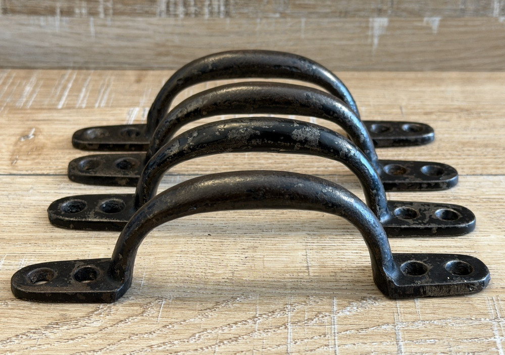 X4 VINTAGE IRON PULL HANDLES RUSTIC D HANDLES