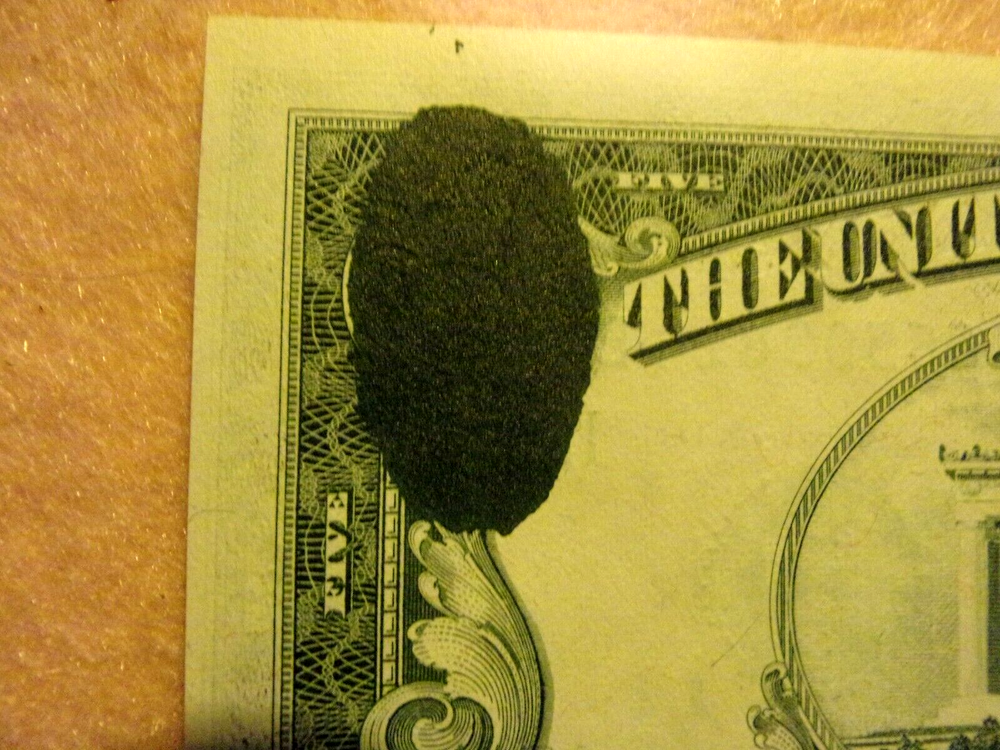 U.S. $5.00 Note Inking Error - Mint, Uncirculated.