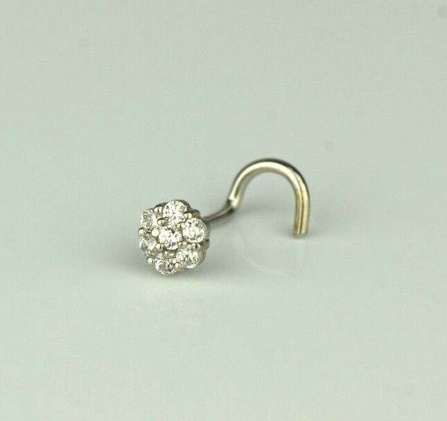 14k Yellow or White Gold CZ Nose Piercing Stud
