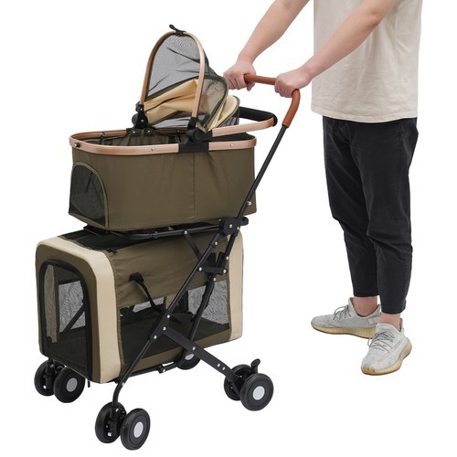 2-Tiers Stroller Dog & Cat Stroller Pet Foldable Small & Medium Dogs Stroller