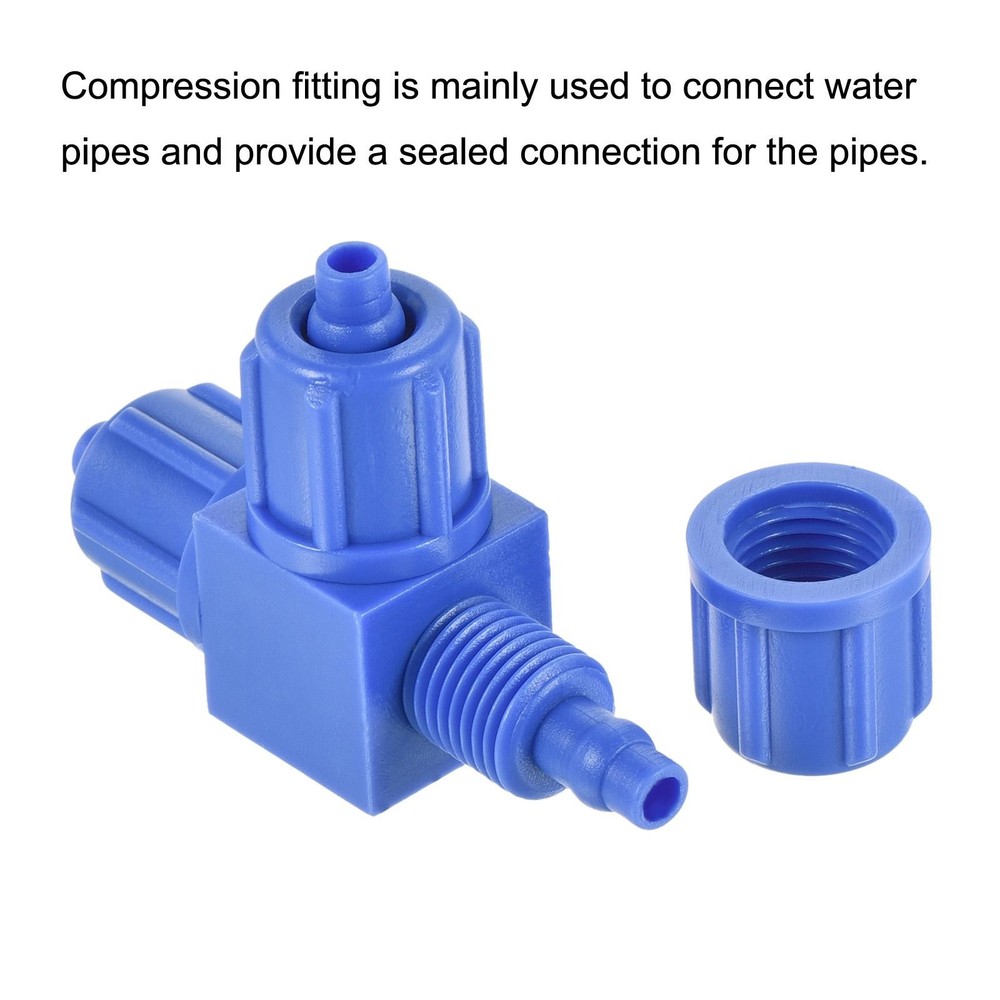 Compression Coupling 6mmx6mm OD Compression Tee Pipe Fittings Blue 2 Pack