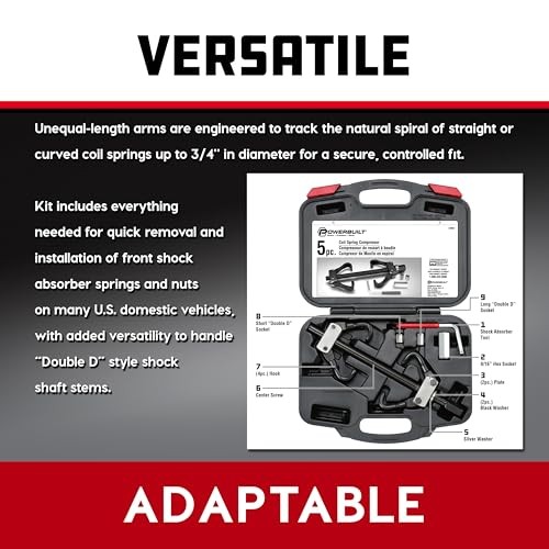 Coil Spring Compressor Tool Kit, 5 Piece, Straight or Curved Coil 2 Piece