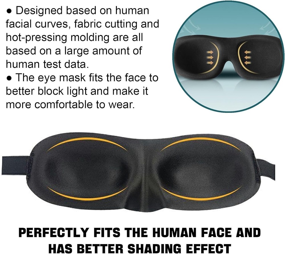 3D Sleep Mask Set of 3 for Side Sleeper Light Blocking Adjustable Eye Cover