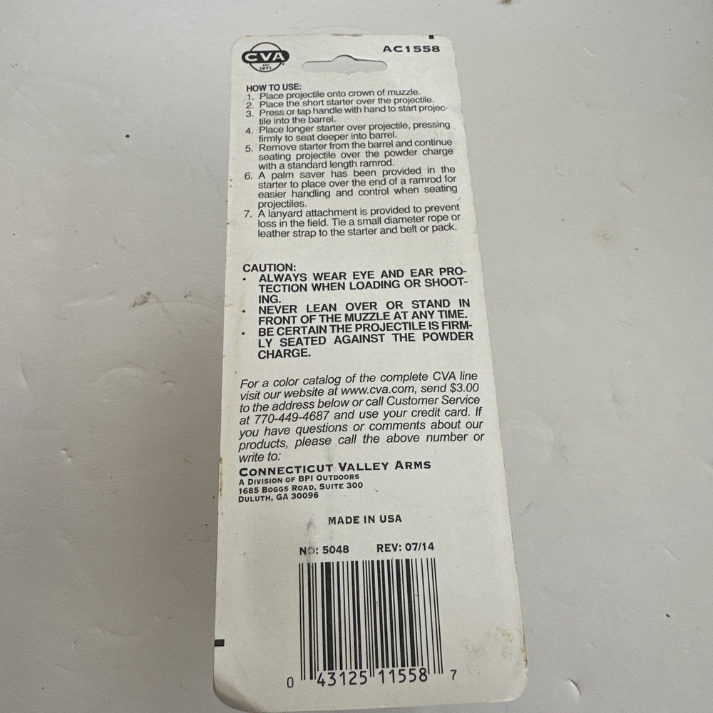 CVA Trophy Ball Muzzle Loader Black Powder Bullet Starter Tool - AC1558