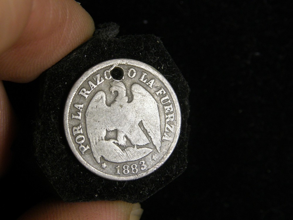 1883 Chile Un Decimo silver coin. 0.5 silver. Rare.
