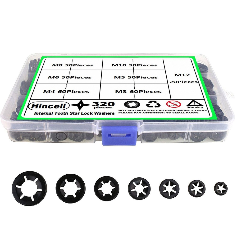 320 Pieces 7 Sizes Push Nuts Assortment,Internal Tooth Star Lock Washers,Quick