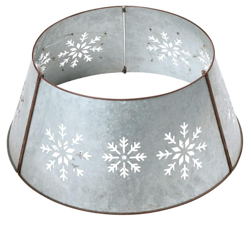 Glitzhome Diecut Metal Tree Collar with Light String Tree Stand Cover Snowflake