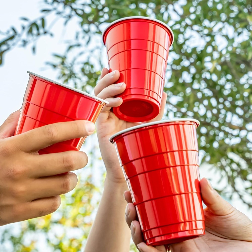 Basics Disposable Plastic Party Cups, Red, 18oz, 50 Count