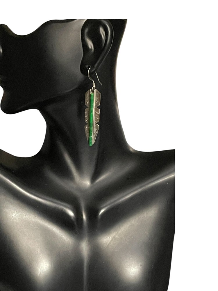 AJ Sterling Malachite Navajo Feather Earrings