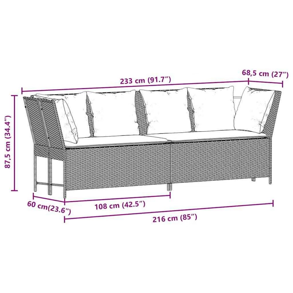 Patio Sofa with Cushions Black Poly Rattan