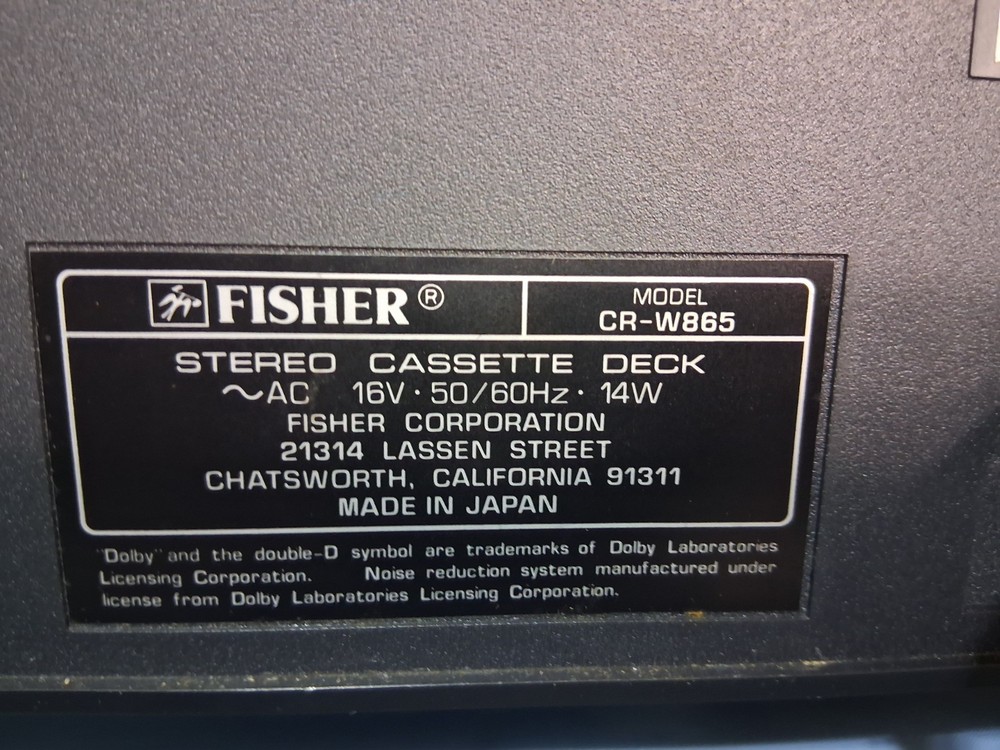 FISHER dual cassette deck #CR-W865 see discription