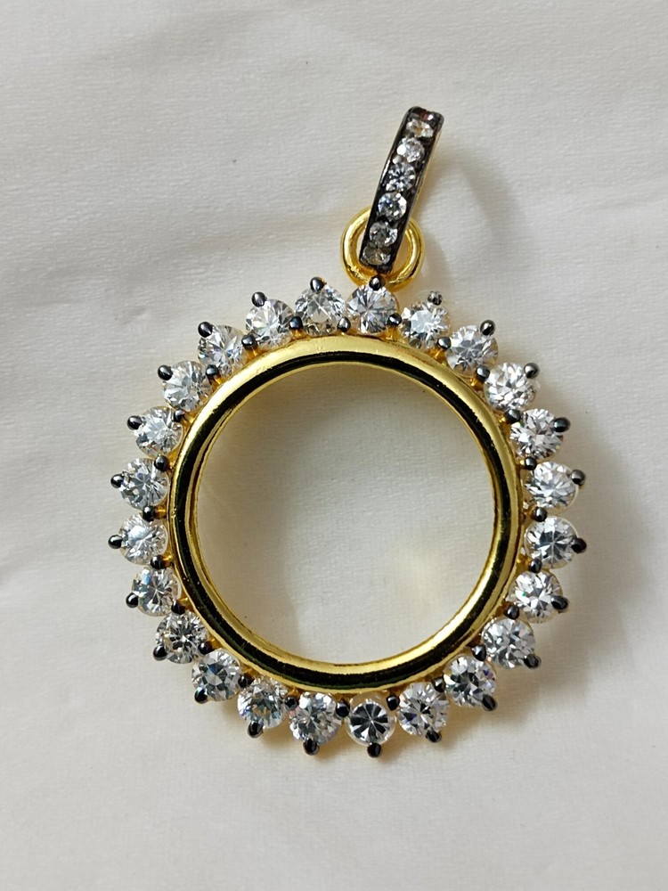 White CZ Sterling Silver Coin Connector - Handmade Bezel Pendant